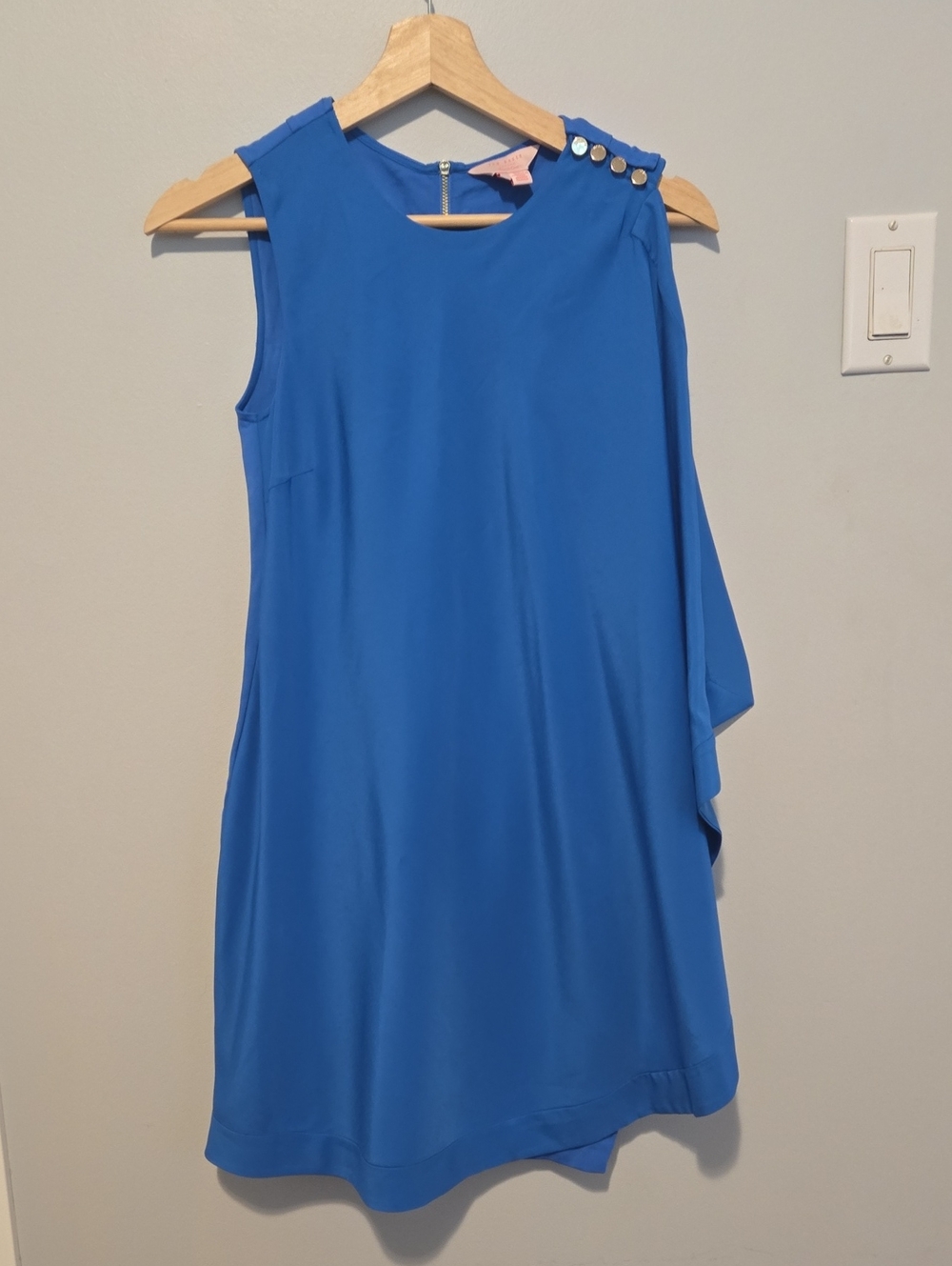 Ted Baker Royal Blue One-Shoulder Shift Dress with Shoulder Button Detail